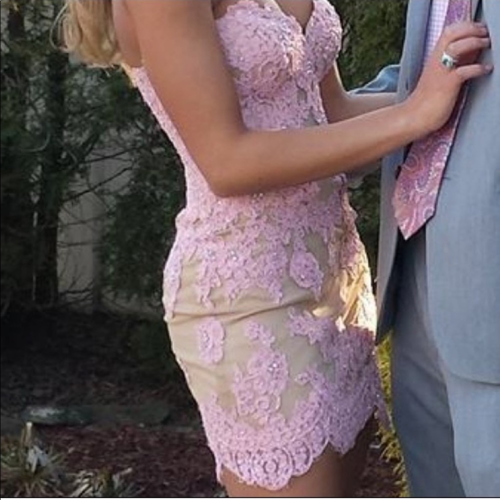 Sherri Hill Pink Lace Short Dress